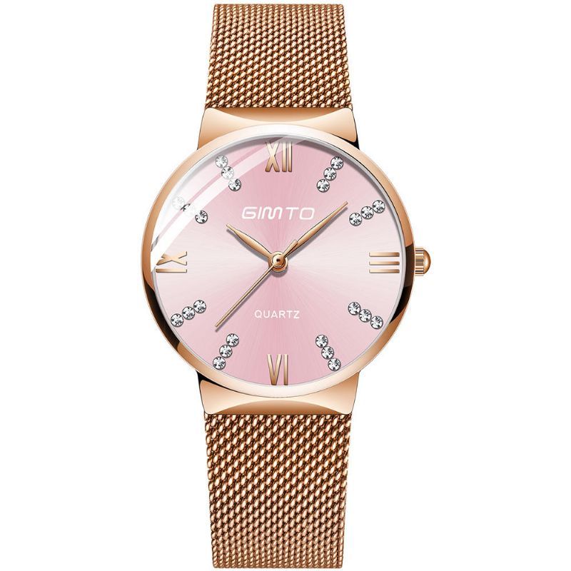 Gimto Gm616 Crystal Colorful Dial Fashion Rose Gold Mesh Steel Correa Casual Reloj De Cuarzo Para Mujer