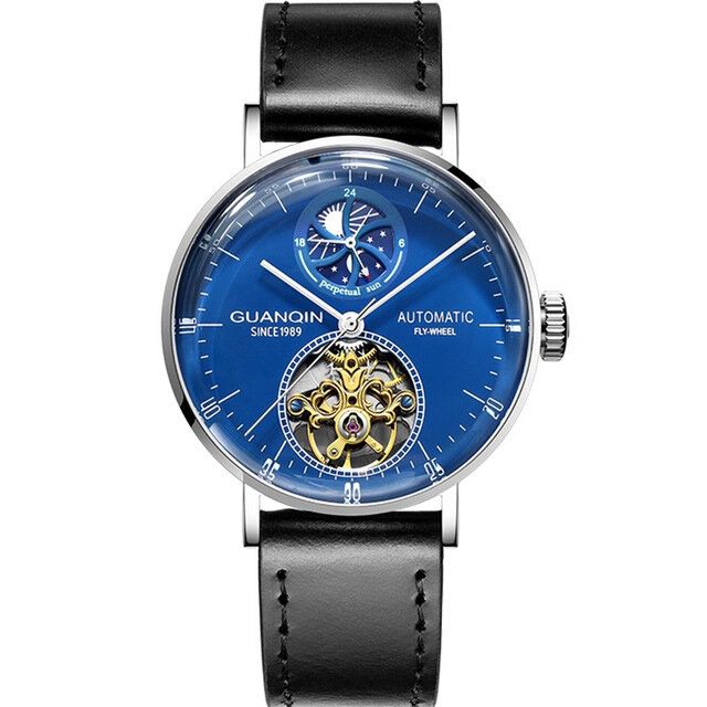 Gj16118 Reloj Mecánico Automático De Fase Lunar Con Correa De Cuero Genuino Para Hombre