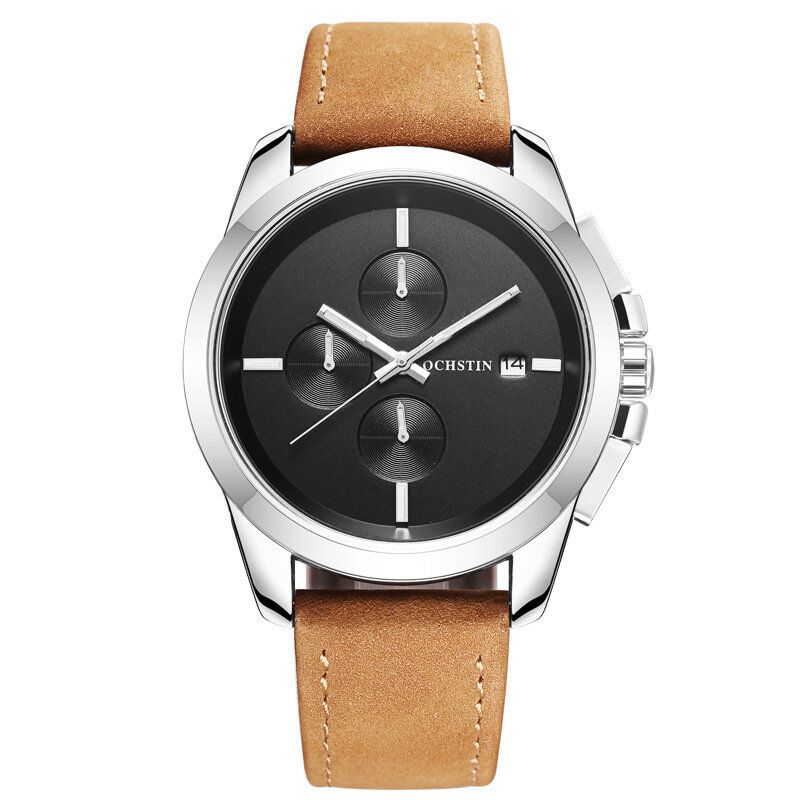 Gq059a Reloj De Pulsera De Cuero Genuino De Estilo Casual Para Hombre Reloj De Cuarzo Con Calendario