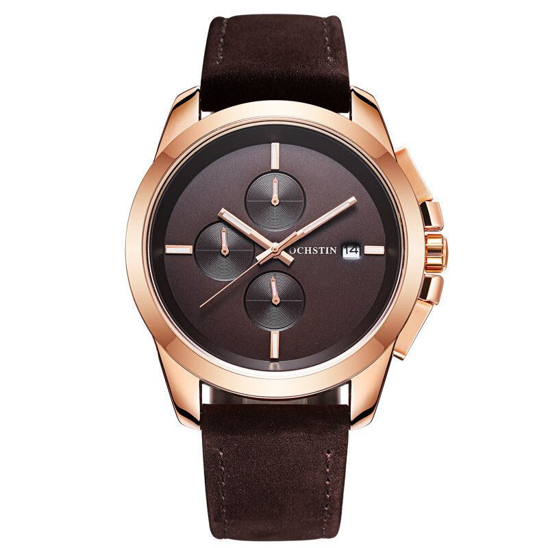 Gq059a Reloj De Pulsera De Cuero Genuino De Estilo Casual Para Hombre Reloj De Cuarzo Con Calendario