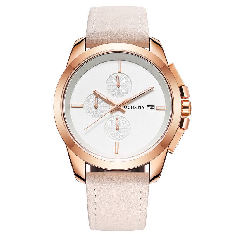 Gq059a Reloj De Pulsera De Cuero Genuino De Estilo Casual Para Hombre Reloj De Cuarzo Con Calendario