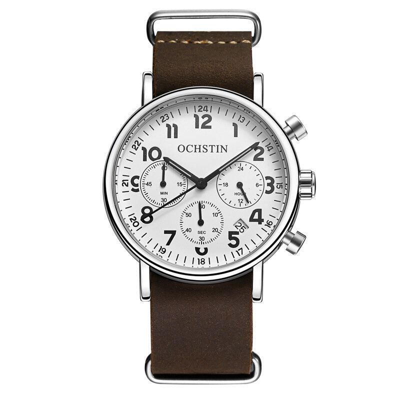 Gq081a Cronógrafo Estilo Casual Reloj De Pulsera Para Hombre Reloj De Cuarzo Con Banda De Cuero Genuino