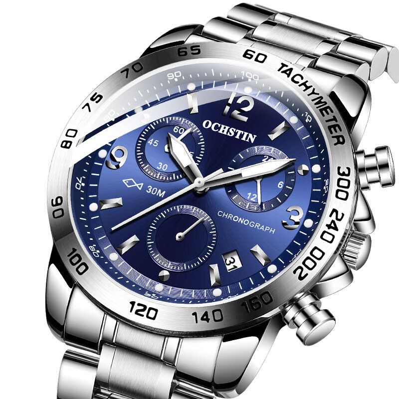 Gq6123b Reloj De Pulsera Impermeable De Estilo Casual Para Hombre Reloj De Cuarzo Con Cronógrafo De Acero Completo