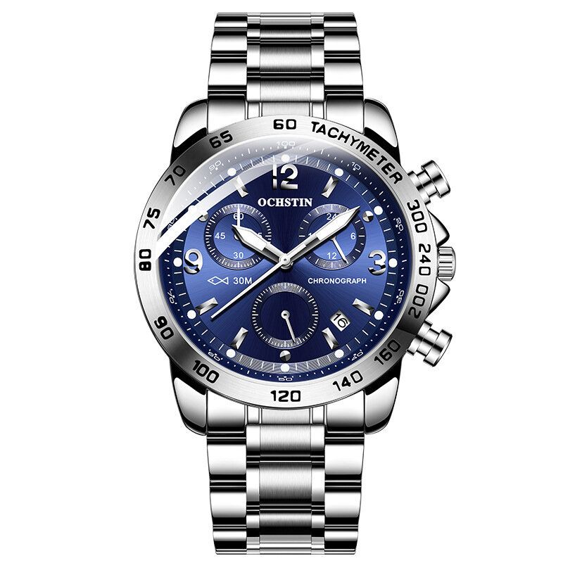 Gq6123b Reloj De Pulsera Impermeable De Estilo Casual Para Hombre Reloj De Cuarzo Con Cronógrafo De Acero Completo