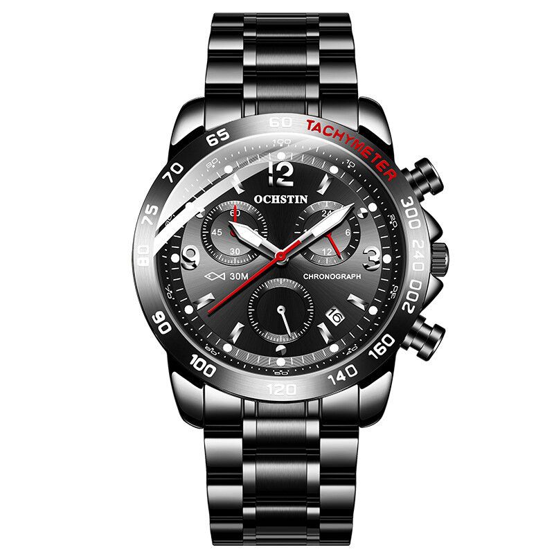 Gq6123b Reloj De Pulsera Impermeable De Estilo Casual Para Hombre Reloj De Cuarzo Con Cronógrafo De Acero Completo