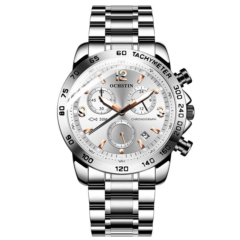 Gq6123b Reloj De Pulsera Impermeable De Estilo Casual Para Hombre Reloj De Cuarzo Con Cronógrafo De Acero Completo