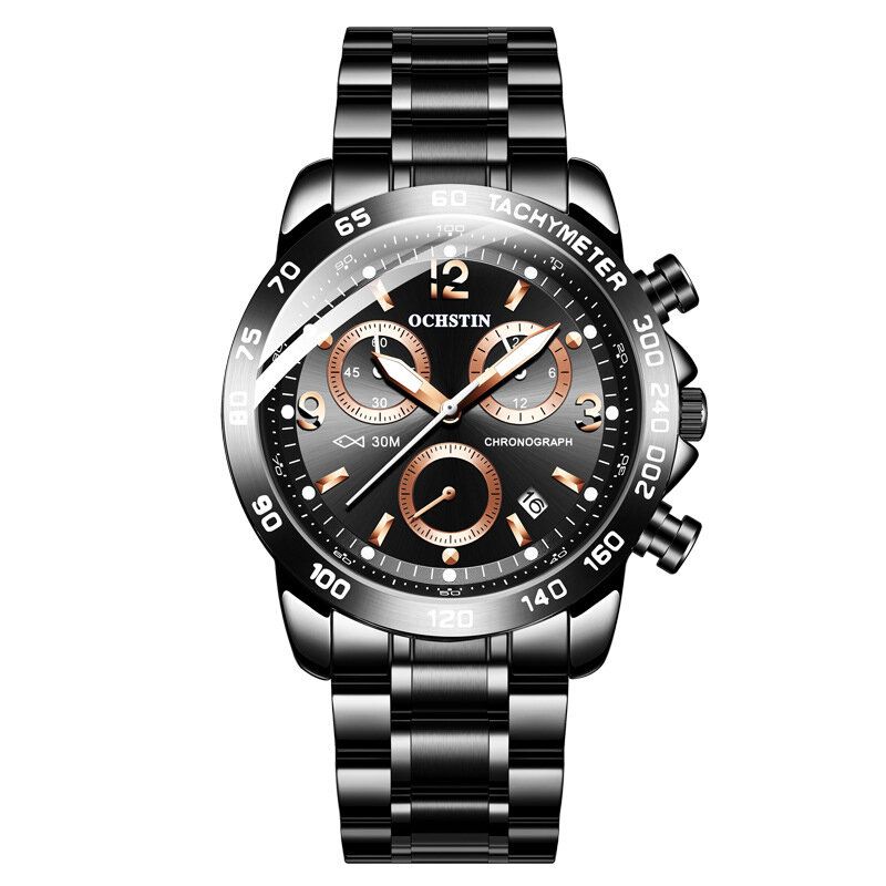 Gq6123b Reloj De Pulsera Impermeable De Estilo Casual Para Hombre Reloj De Cuarzo Con Cronógrafo De Acero Completo