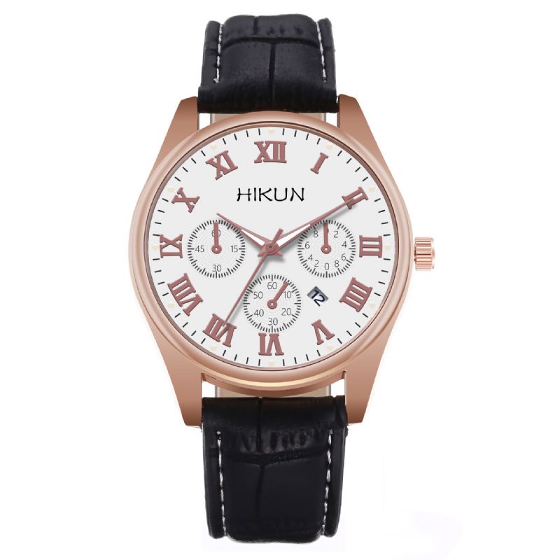 Hikun Business Casual Big Simple Dial Pu Correa De Cuero Hombres Reloj De Cuarzo