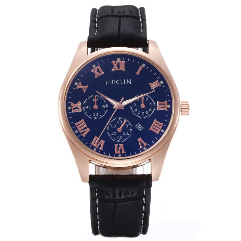 Hikun Business Casual Big Simple Dial Pu Correa De Cuero Hombres Reloj De Cuarzo