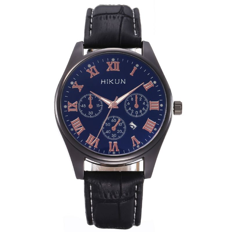 Hikun Business Casual Big Simple Dial Pu Correa De Cuero Hombres Reloj De Cuarzo