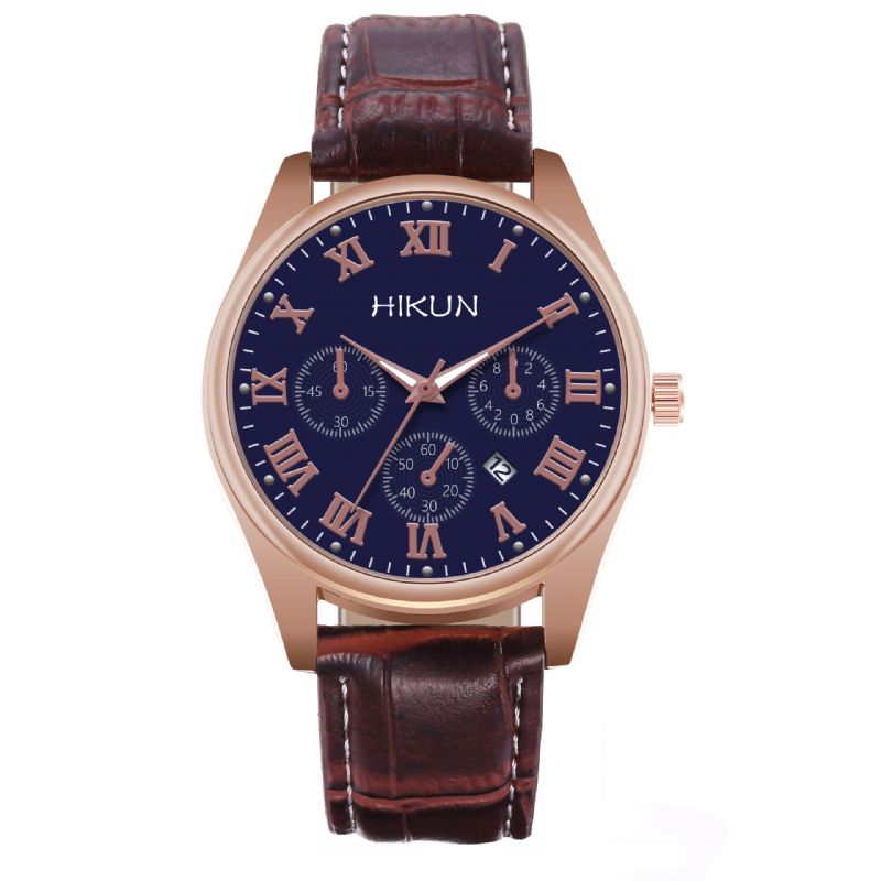 Hikun Business Casual Big Simple Dial Pu Correa De Cuero Hombres Reloj De Cuarzo