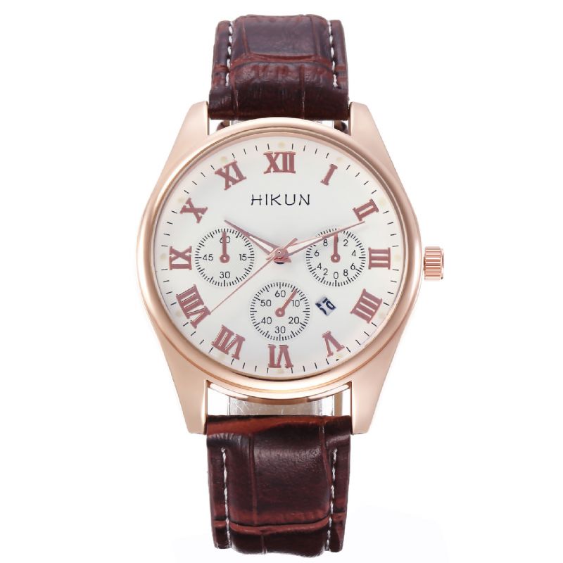 Hikun Business Casual Big Simple Dial Pu Correa De Cuero Hombres Reloj De Cuarzo