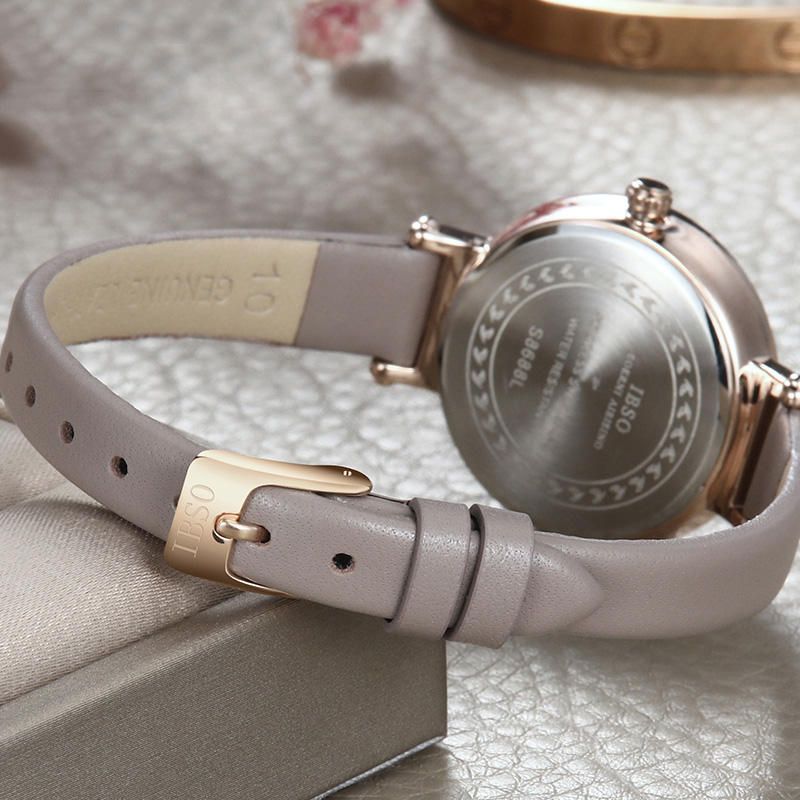 Ibso S8688l Reloj De Pulsera Ultra Fino Para Mujer Reloj De Cuarzo Con Correa De Cuero De Diseño Elegante De Cristal