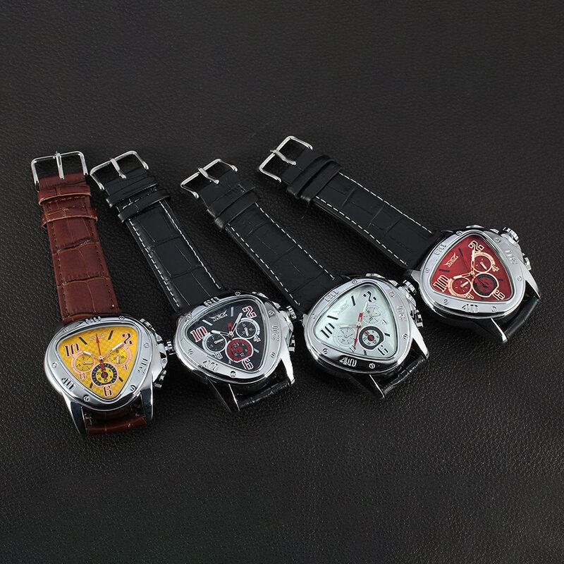 Jaragar 6516 Reloj Automático De Moda Para Hombre Reloj Creativo Con Esfera Triangular Y Fecha De La Semana Reloj Mecánico De Cuero Genuino