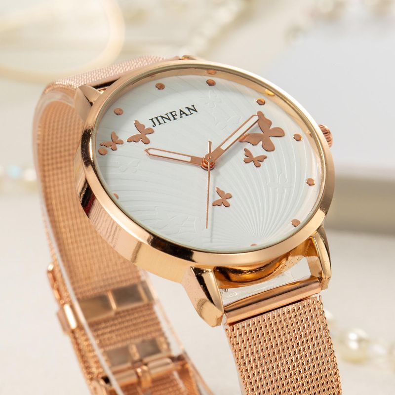 Jinfan Jl06 Reloj De Pulsera De Estilo Casual Para Mujer Relojes De Cuarzo De Acero Completo