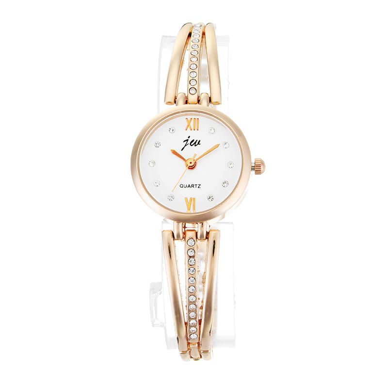 Jw 3512 Moda Dial Redondo Diamantes De Imitación Aleación Señora Pulsera Brazalete Vestido De Mujer Reloj De Cuarzo