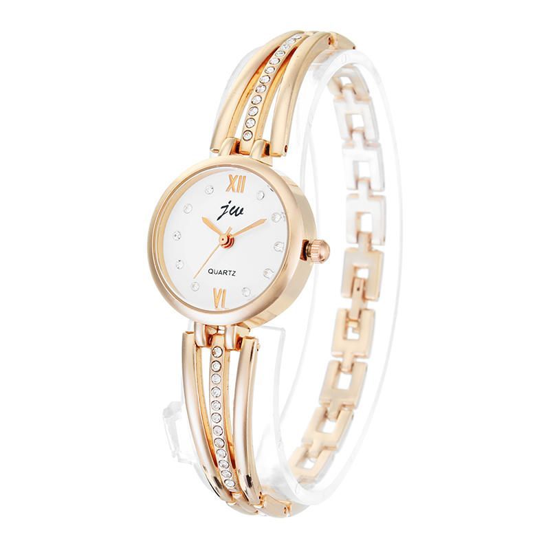 Jw 3512 Moda Dial Redondo Diamantes De Imitación Aleación Señora Pulsera Brazalete Vestido De Mujer Reloj De Cuarzo