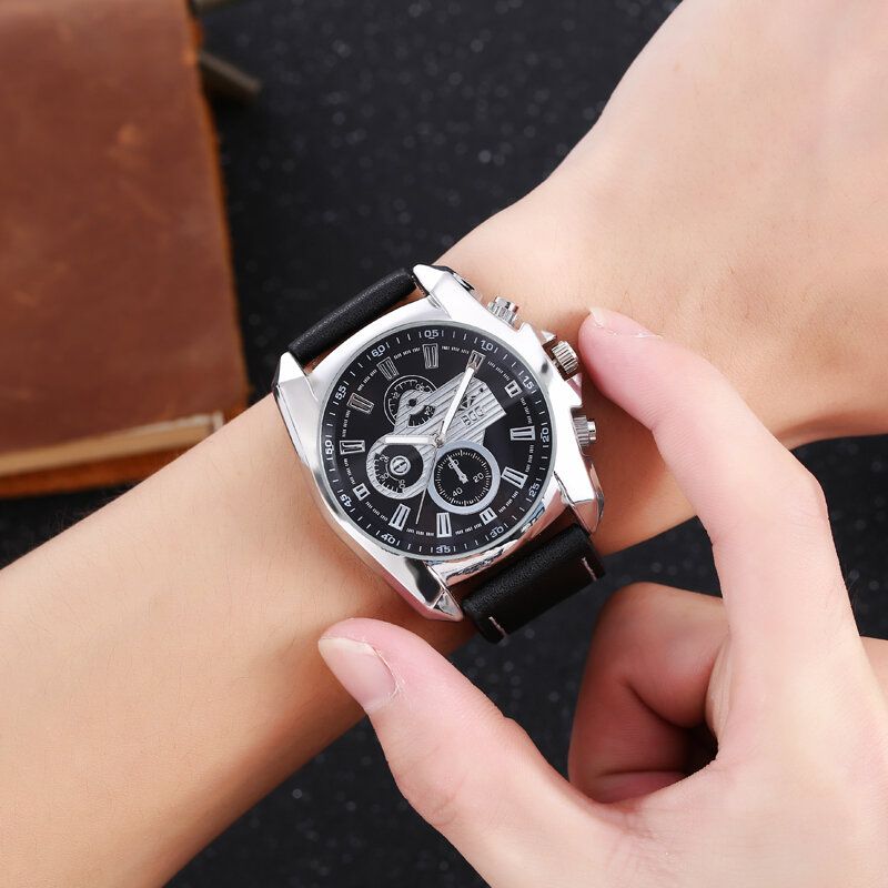 K0012 Relojes Deportivos De Ocio Para Hombre Estuche De Aleación Banda De Cuero Relojes De Cuarzo Con Esfera Tridihombreional Creativa