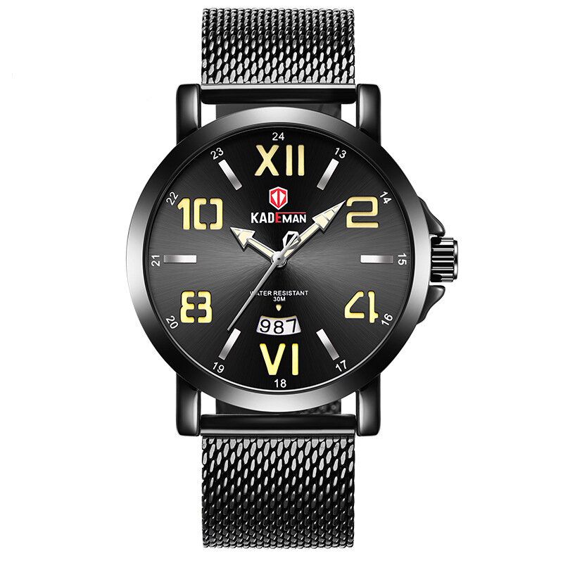 Kademan 9021g Reloj De Pulsera Ultradelgado Para Hombre Relojes De Cuarzo Con Banda De Acero Y Malla