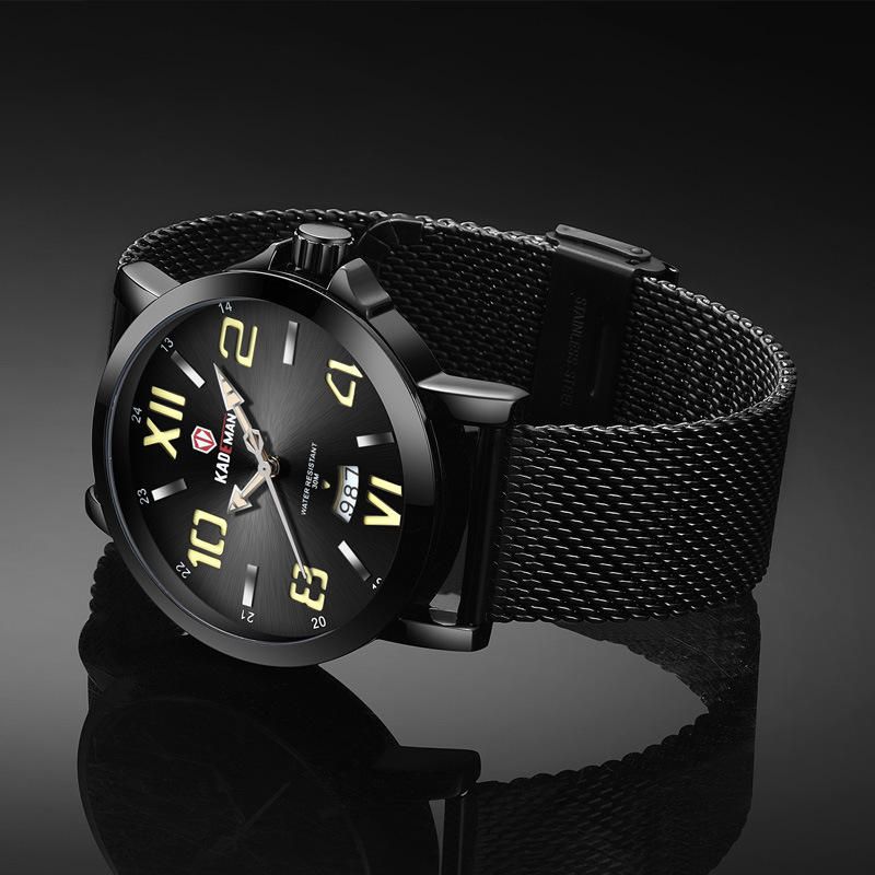 Kademan 9021g Reloj De Pulsera Ultradelgado Para Hombre Relojes De Cuarzo Con Banda De Acero Y Malla