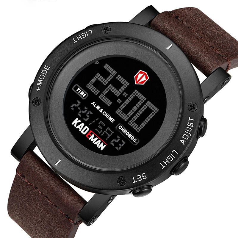 Kademan K010 Reloj Casual Para Hombre Impermeable Luminoso Semana Fecha Pantalla Lcd Correa De Cuero Reloj Digital