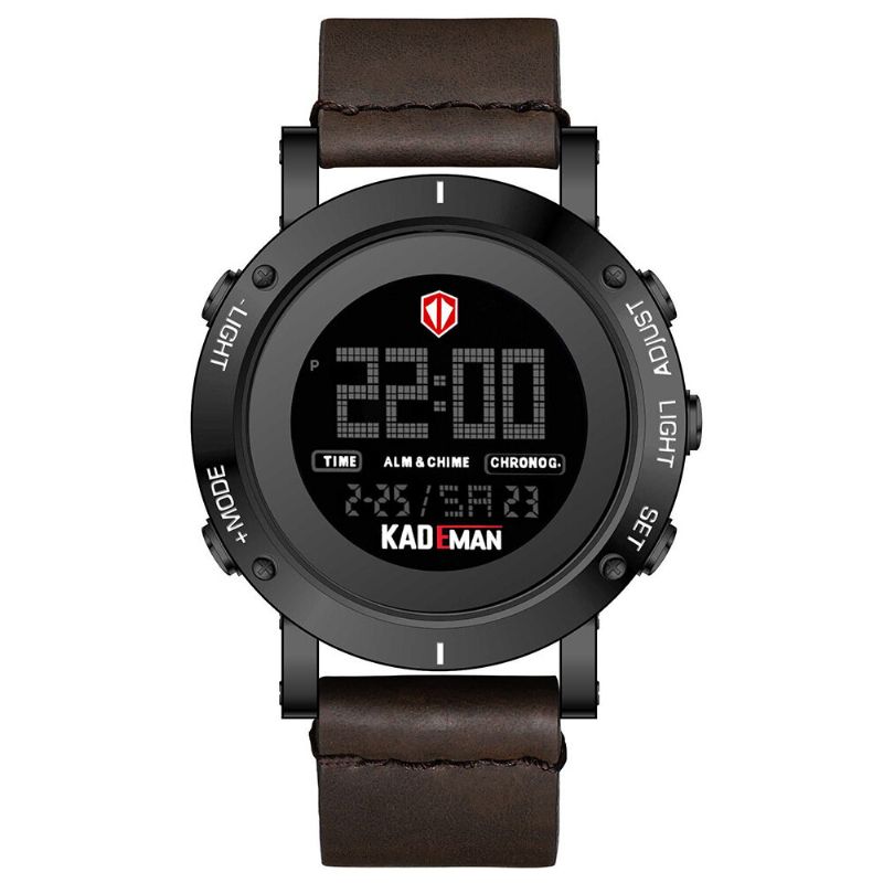 Kademan K010 Reloj Casual Para Hombre Impermeable Luminoso Semana Fecha Pantalla Lcd Correa De Cuero Reloj Digital