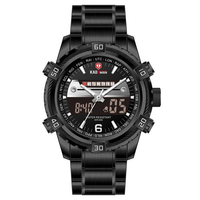 Kademan K6173g Pantalla Led Reloj De Pulsera Impermeable Para Hombre Reloj De Cuarzo Con Banda De Acero Completa