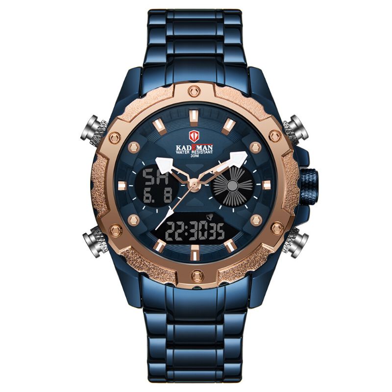 Kademan K9049 Reloj Despertador De Acero Inoxidable A La Moda Para Hombre Pantalla Luminosa Reloj Impermeable Reloj Digital De Doble Pantalla