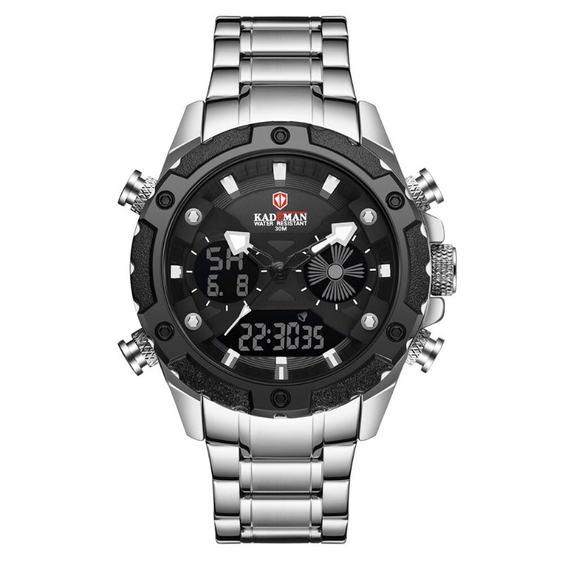 Kademan K9049 Reloj Despertador De Acero Inoxidable A La Moda Para Hombre Pantalla Luminosa Reloj Impermeable Reloj Digital De Doble Pantalla