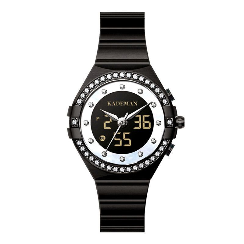 Kademan K9079l Reloj De Cuarzo De Acero Con Doble Pantalla Y Elegante Diseño De Cristal Para Mujer