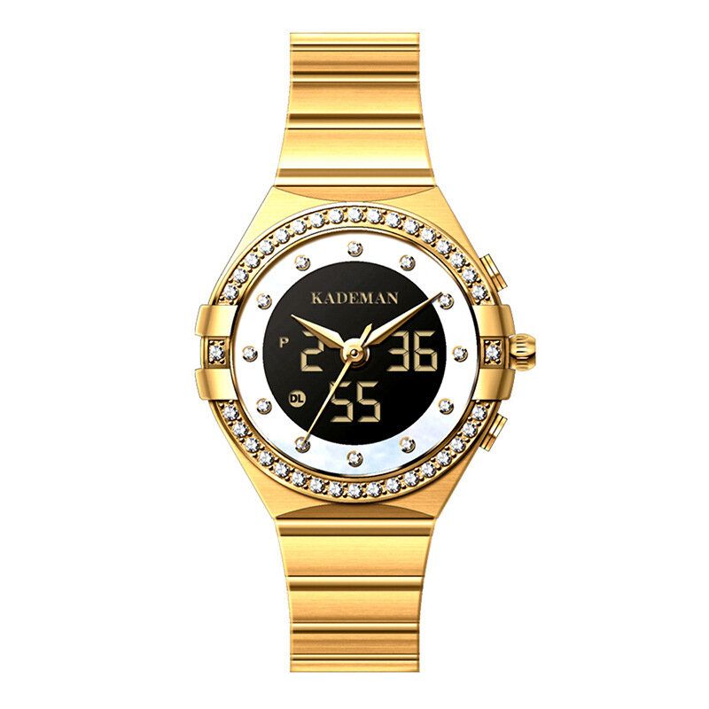 Kademan K9079l Reloj De Cuarzo De Acero Con Doble Pantalla Y Elegante Diseño De Cristal Para Mujer