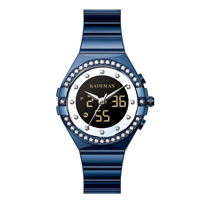 Kademan K9079l Reloj De Cuarzo De Acero Con Doble Pantalla Y Elegante Diseño De Cristal Para Mujer