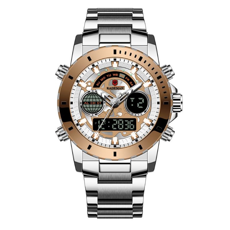 Kademan K9102 Reloj Digital De Doble Pantalla Impermeable Con Alarma De Cuenta Regresiva Con Correa De Acero Inoxidable Completa 30m