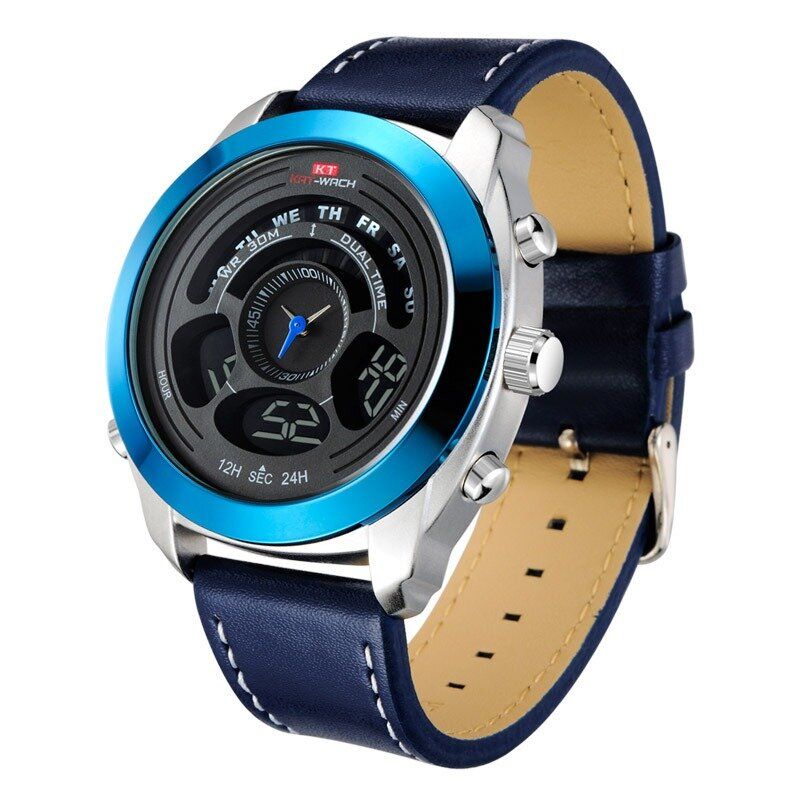 Kat-wach 731 Reloj Digital Deportivo De Moda Para Hombre Fecha Semana Mes Pantalla Cronógrafo Correa De Cuero Reloj De Pantalla Dual Led