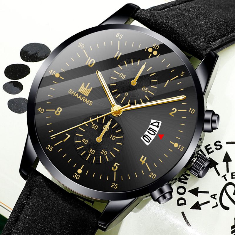 Khorasan Fashion Business Puntero Decorado Con Calendario Dial Pu Leather Band Hombres Reloj De Pulsera De Cuarzo