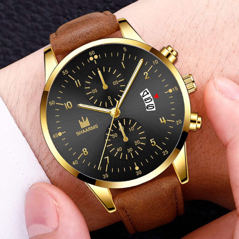 Khorasan Fashion Business Puntero Decorado Con Calendario Dial Pu Leather Band Hombres Reloj De Pulsera De Cuarzo