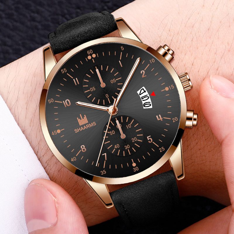 Khorasan Fashion Business Puntero Decorado Con Calendario Dial Pu Leather Band Hombres Reloj De Pulsera De Cuarzo