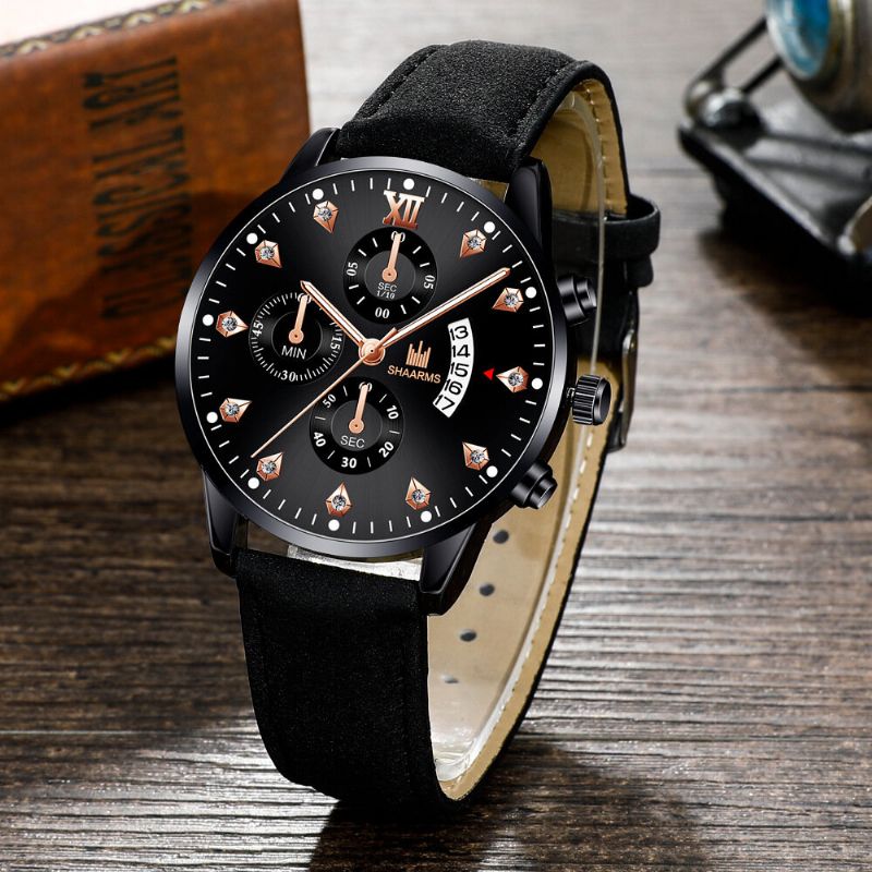 Khorasan Fashion Business Puntero Decorado Con Calendario Dial Pu Leather Band Hombres Reloj De Pulsera De Cuarzo