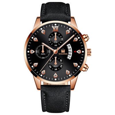 Khorasan Fashion Business Puntero Decorado Con Calendario Dial Pu Leather Band Hombres Reloj De Pulsera De Cuarzo