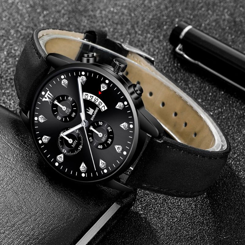 Khorasan Fashion Business Puntero Decorado Con Calendario Dial Pu Leather Band Hombres Reloj De Pulsera De Cuarzo