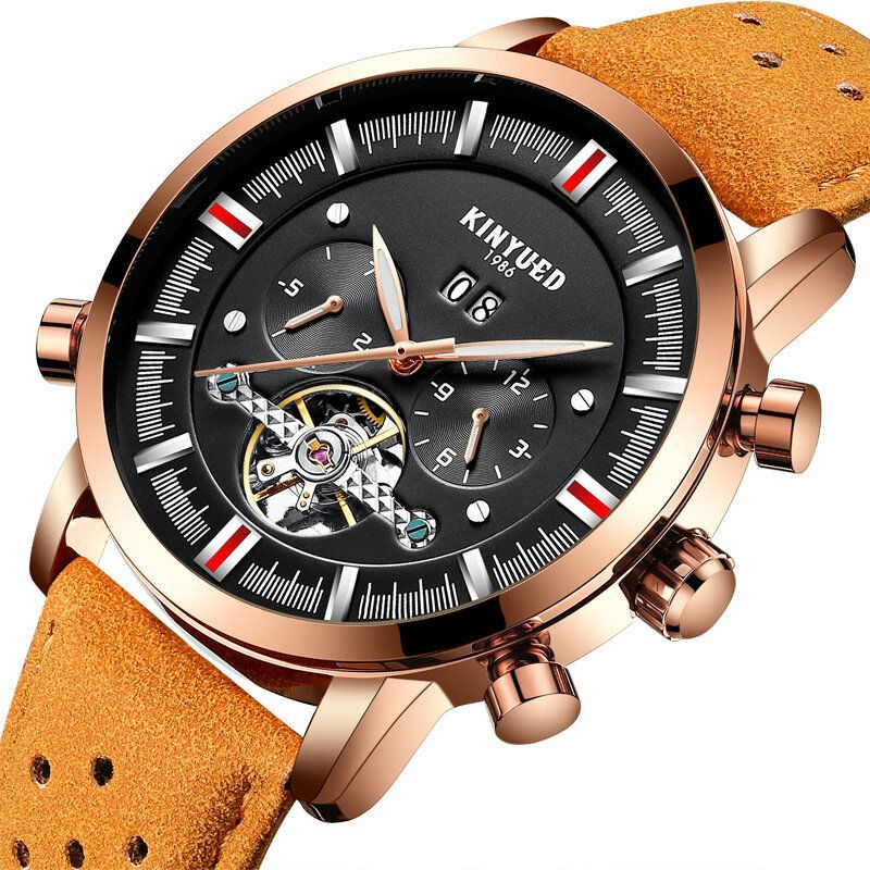 Kinyued Jyd-j019 Estilo De Moda Correa De Cuero Transpirable Reloj Mecánico Automático De Negocios Para Hombres