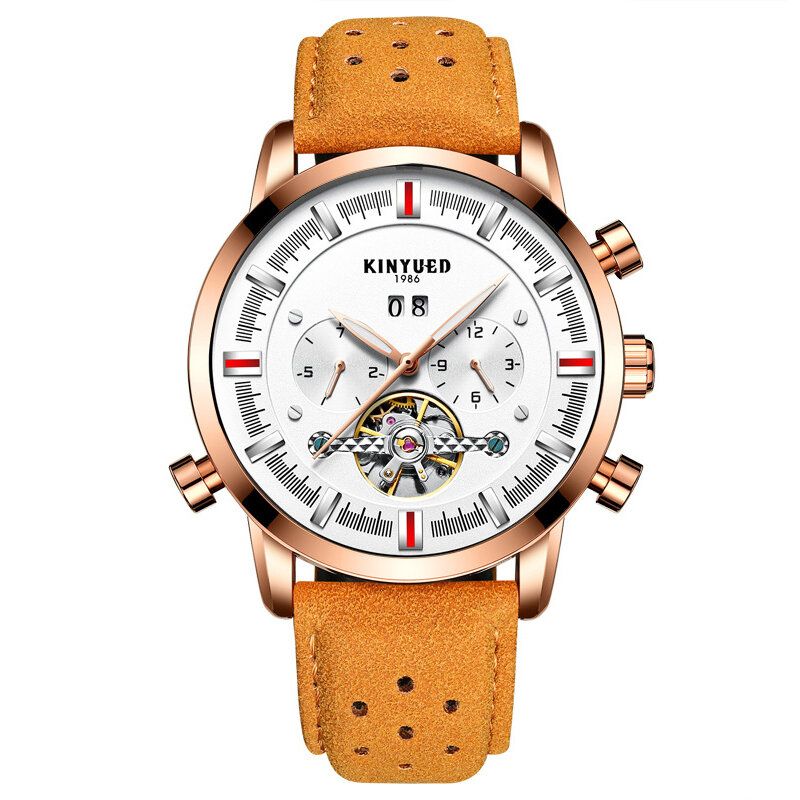 Kinyued Jyd-j019 Estilo De Moda Correa De Cuero Transpirable Reloj Mecánico Automático De Negocios Para Hombres