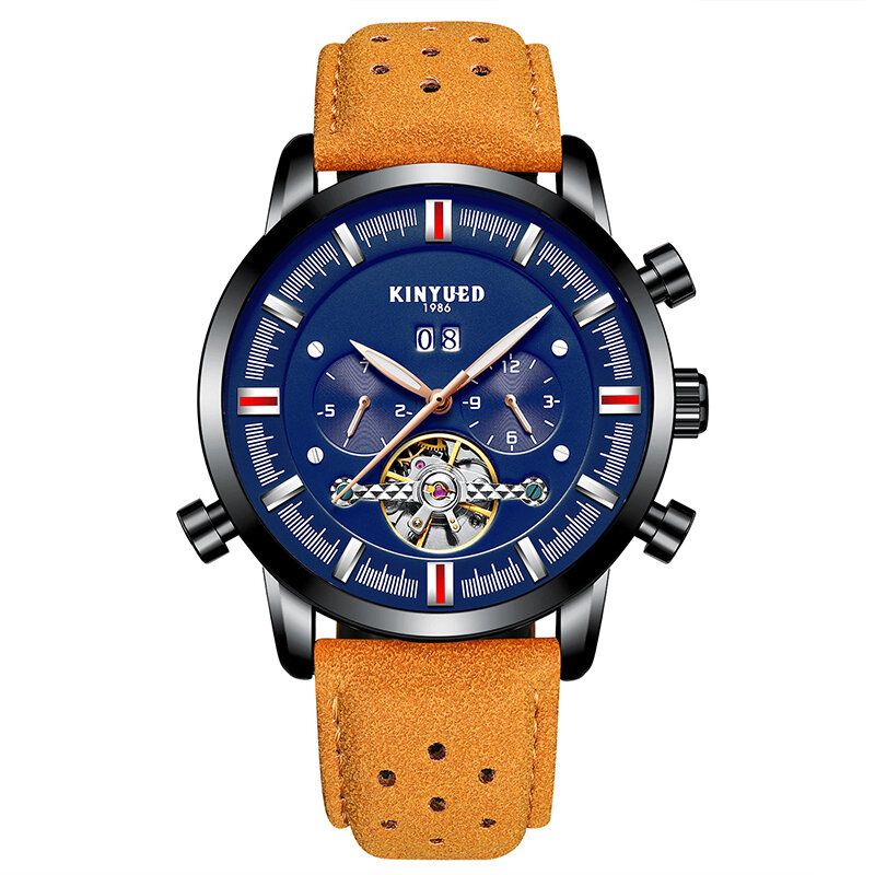 Kinyued Jyd-j019 Estilo De Moda Correa De Cuero Transpirable Reloj Mecánico Automático De Negocios Para Hombres