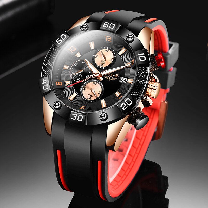 Lige 10025 Hombres Caja De Metal Moda Pantalla Luminosa 30 M Reloj Impermeable Reloj De Cuarzo