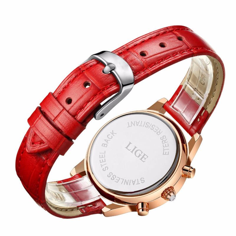 Lige 9812 Diseño Elegante Pantalla De Fecha Reloj De Pulsera Para Mujer Diamantes Banda De Cuero Relojes De Cuarzo