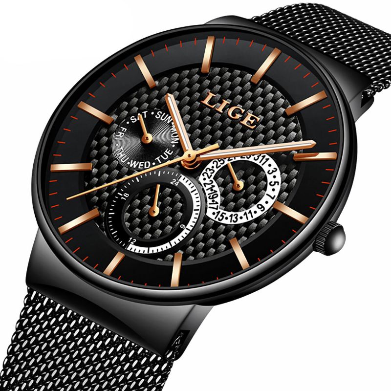 Lige 9836 Reloj Casual De Negocios Para Hombre Reloj De Cuarzo Con Pantalla De Fecha Y Semana Luminosa Impermeable