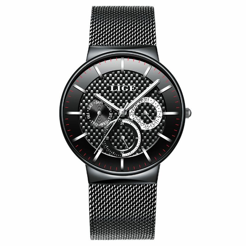 Lige 9836 Reloj Casual De Negocios Para Hombre Reloj De Cuarzo Con Pantalla De Fecha Y Semana Luminosa Impermeable