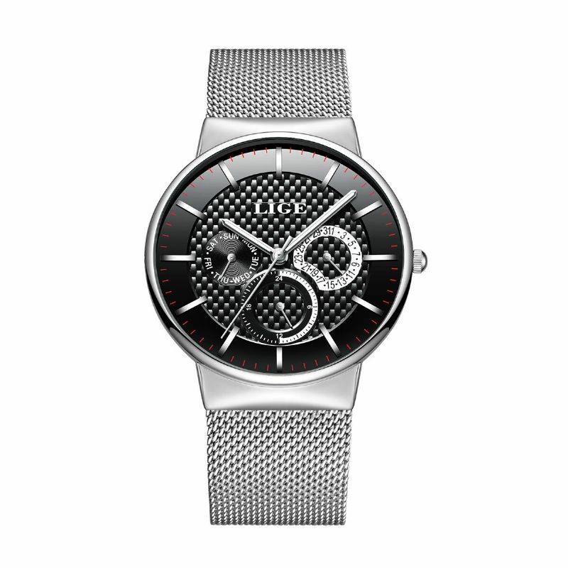 Lige 9836 Reloj Casual De Negocios Para Hombre Reloj De Cuarzo Con Pantalla De Fecha Y Semana Luminosa Impermeable