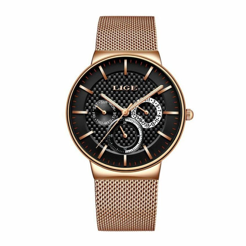 Lige 9836 Reloj Casual De Negocios Para Hombre Reloj De Cuarzo Con Pantalla De Fecha Y Semana Luminosa Impermeable