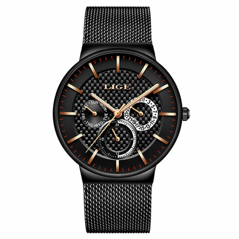 Lige 9836 Reloj Casual De Negocios Para Hombre Reloj De Cuarzo Con Pantalla De Fecha Y Semana Luminosa Impermeable